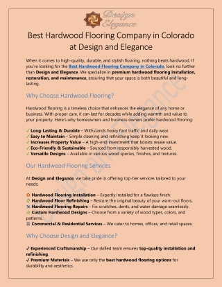 Best Hardwood Flooring Company in Colorado at Design and Elegance
