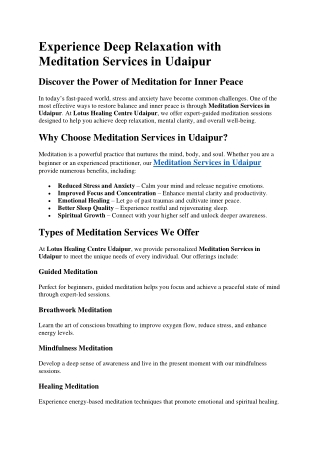 Experience Deep Relaxation with Meditation Services in Udaipur
