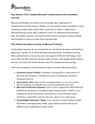 Stay Ahead in Tech Complete Microsoft Training Courses with Ascendient Learning