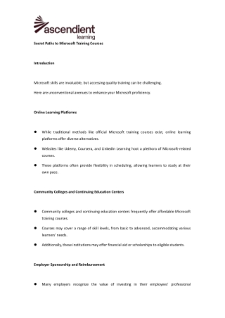 Secret Paths to Microsoft Training Courses