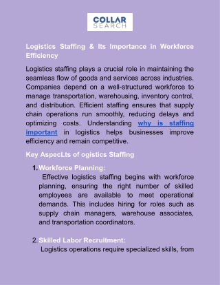 Logistics Staffing & Its Importance in Workforce Efficiency