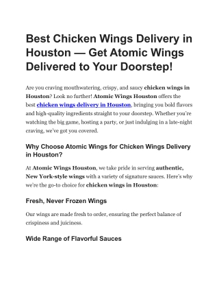 Best Chicken Wings Delivery in Houston — Get Atomic Wings Delivered to Your Door