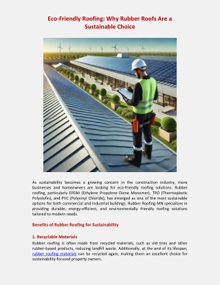 Eco-Friendly Roofing Why Rubber Roofs Are a Sustainable Choice