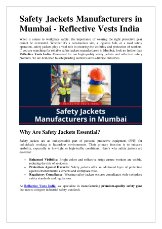 Safety Jackets Manufacturers in Mumbai