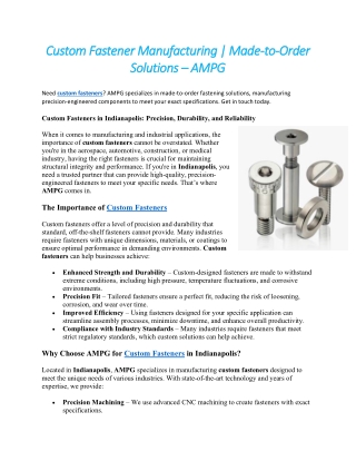 Custom Fastener Manufacturing | Made-to-Order Solutions – AMPG
