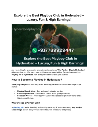 Explore the Best Playboy Club in Hyderabad – Luxury, Fun & High Earnings