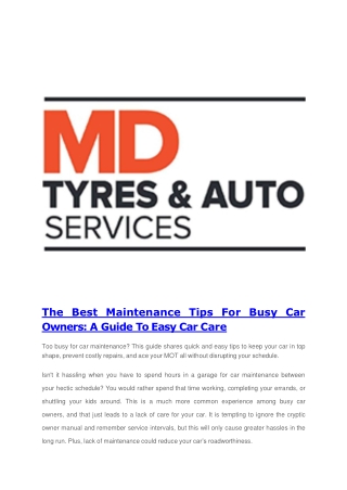 The Best Maintenance Tips For Busy Car Owners_ A Guide To Easy Car Care