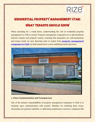 Residential Property Management Utah What Tenants Should Know