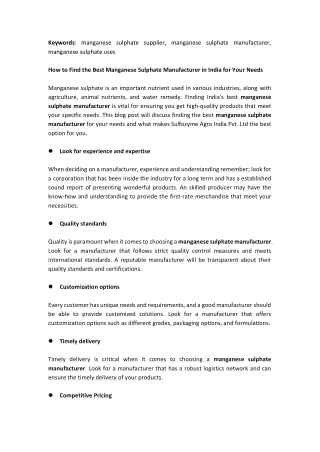 Best Manganese Sulphate Manufacturer in India