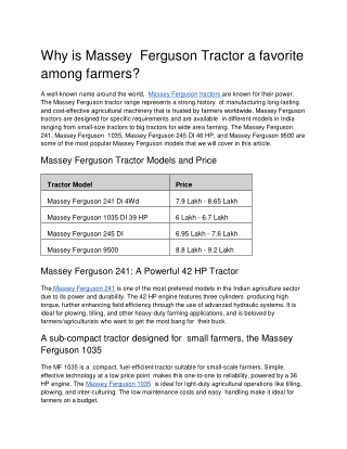 Why is Massey Ferguson Tractor a favorite among farmers_