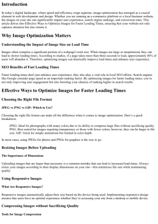 Effective Ways to Optimize Images for Faster Loading Times