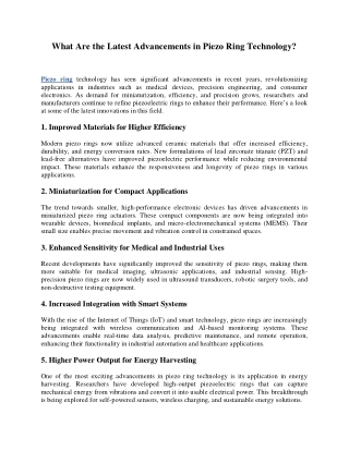 What Are the Latest Advancements in Piezo Ring Technology?