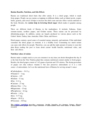 Raisins Benefits, Nutrition, and Side Effects