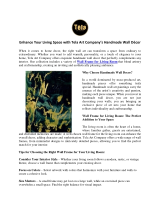 Enhance Your Living Space with Tela Art Company’s Handmade Wall Decor