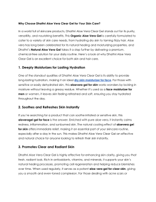Why Choose Dhathri Aloe Vera Clear Gel for Your Skin Care