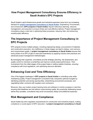 How Project Management Consultancy Ensures Efficiency in Saudi Arabia’s EPC Projects