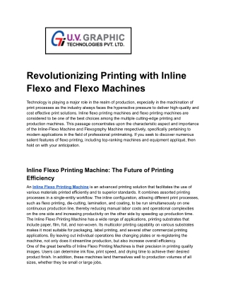 Revolutionizing Printing with Inline Flexo and Flexo Machines