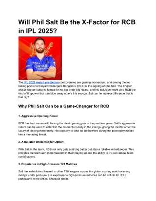 Will Phil Salt Be the X-Factor for RCB in IPL 2025?