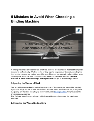 5 Mistakes to Avoid When Choosing a Binding Machine
