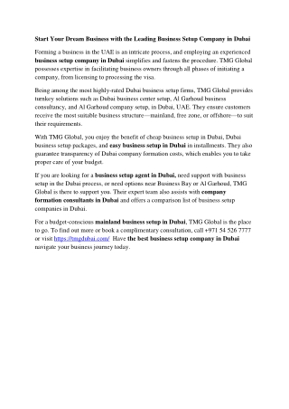 Start Your Dream Business with the Leading Business Setup Company in Dubai