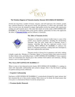 The Timeless Elegance of Tanzania Jewelry Discover DEVI JEWELS BY RADHIKA C