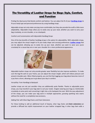 The Versatility of Leather Straps for Bags: Style, Comfort, and Function