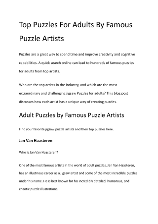 Top Puzzles For Adults By Famous Puzzle Artists