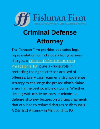 Criminal Defense Attorney in Philadelphia, PA: Legal Guidance for Your Defense