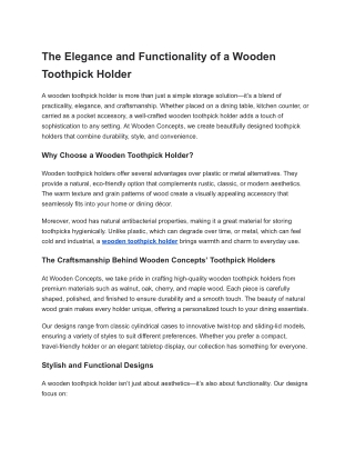 The Elegance and Functionality of a Wooden Toothpick Holder