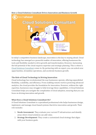 Why Your Business Needs a Cloud Solutions Consultant