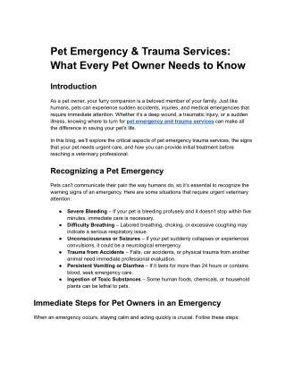 Pet Emergency & Trauma Services