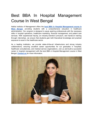 Best BBA In Hospital Management Course In West Bengal