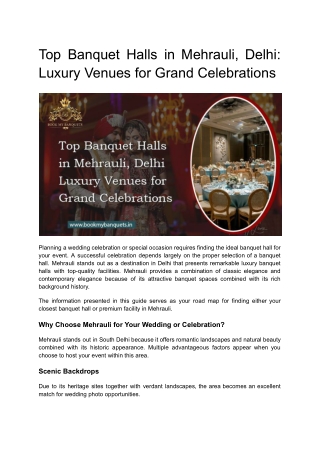 Top Banquet Halls in Mehrauli, Delhi_ Luxury Venues for Grand Celebrations