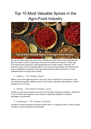 Top 10 Most Valuable Spices in the Agro Food Industry