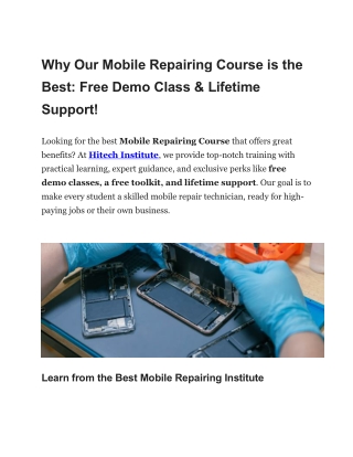 Why Our Mobile Repairing Course is the Best Free Demo Class & Lifetime Support!