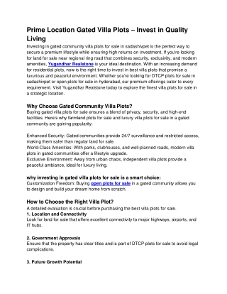 Prime Location Gated Villa Plots – Invest in Quality Living