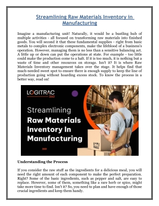 Streamlining Raw Materials Inventory in Manufacturing