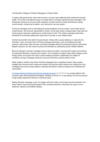 The Benefits of Regular Full-Body Massages for Stress Relief