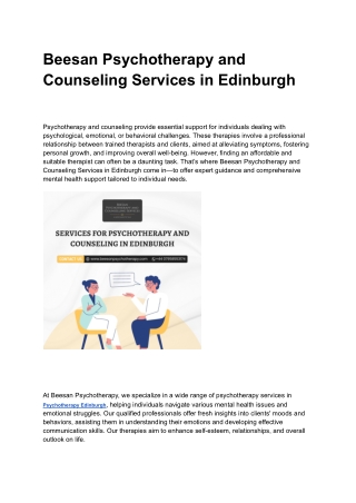 Beesan Psychotherapy and Counseling Services in Edinburgh
