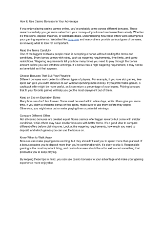 How to Use Casino Bonuses to Your Advantage