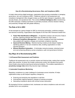 How AI is Revolutionizing Governance, Risk, and Compliance (GRC)