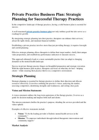 Private Practice Business Plan Strategic Planning for Successful Therapy Practices