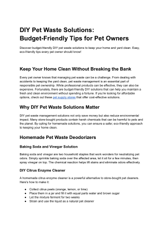 DIY Pet Waste Solutions_ Budget-Friendly Tips for Pet Owners