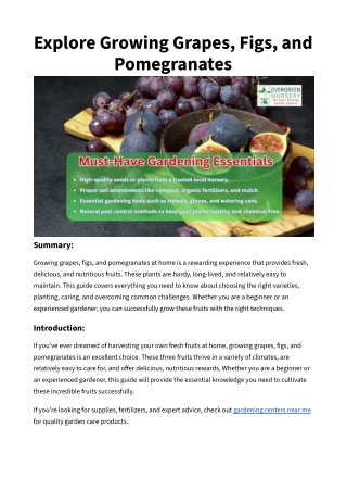 Explore Growing Grapes, Figs, and Pomegranates