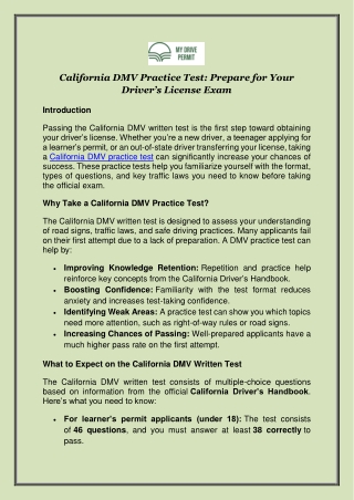 California DMV Practice Test: Prepare for Your Driver’s License Exam