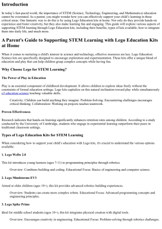 A Parent's Guide to Supporting STEM Learning with Lego Education Kits at Home