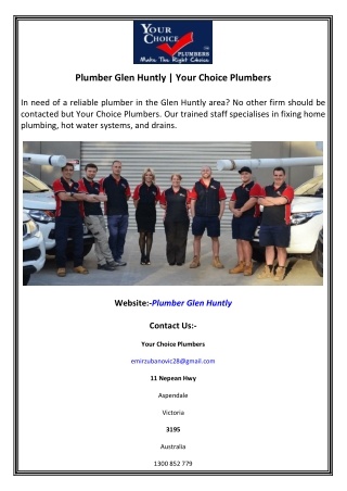 Plumber Glen Huntly  Your Choice Plumbers