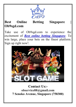 Best Online Betting Singapore Ob9sgd.co