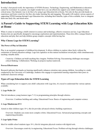 A Parent's Guide to Supporting STEM Learning with Lego Education Kits at Home