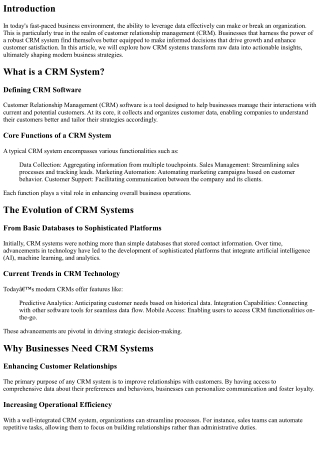 From Data to Decisions: The Impact of CRM Systems on Modern Business Strategies